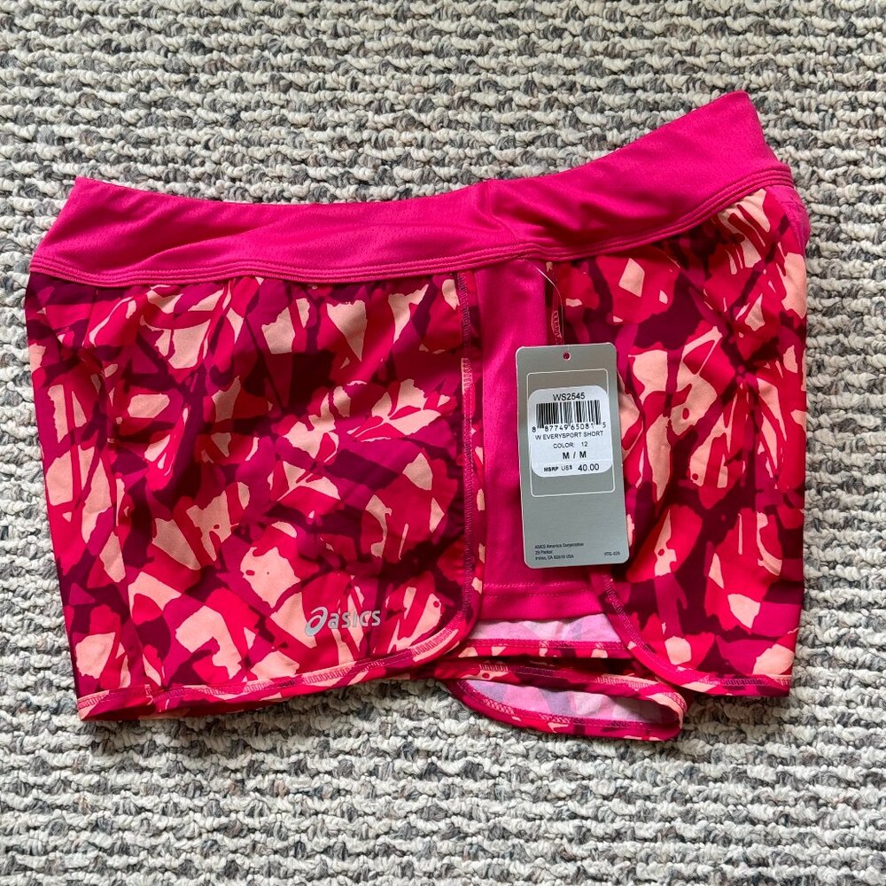Asics Women's Everysport Short Medium NWT $40 Pink Peach Geometric Print - Picture 2 of 5